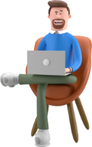ilustração de um homem sentado em uma cadeira com um notebook no colo